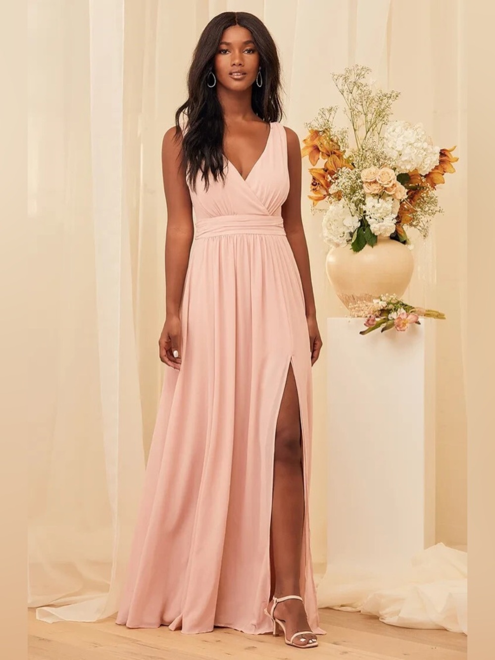 Lulus NEW Thoughts of Hue Blush Surplice Maxi Dress Size Small NWT